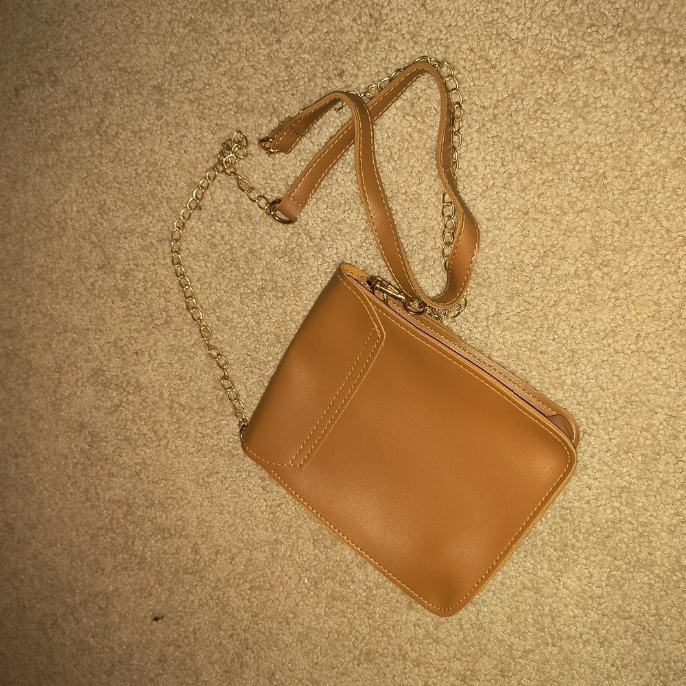 Brown Clutch with Chain Strap and Leather Material